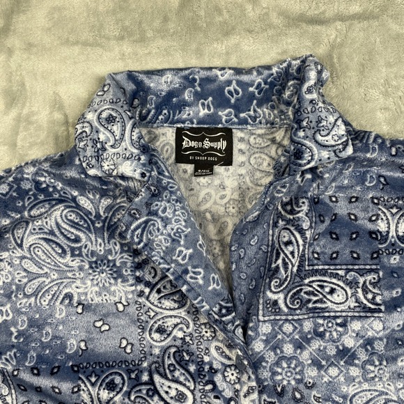 Dogg Supply By Snoop Dogg Men's Blue Paisley Velour Button Down Shirt Size S - Picture 3 of 7